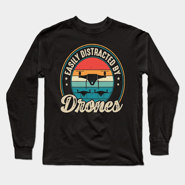 Easily Distracted By Drone Vintage Long Sleeve T-Shirt by rhazi mode plagget